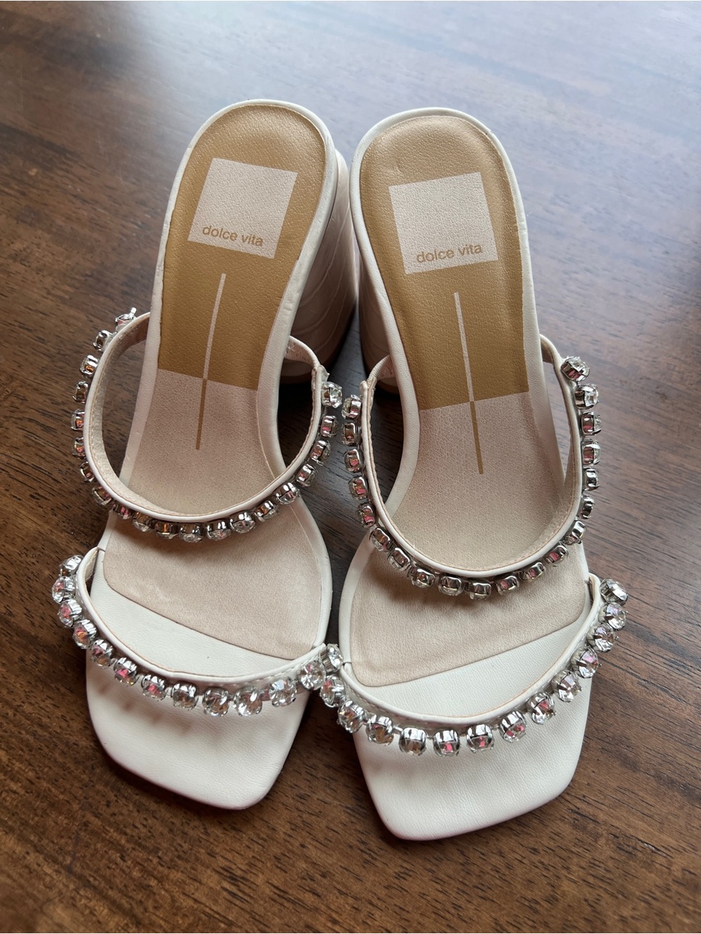 Dolce Vita White Jeweled Two‑Band Slide Mules